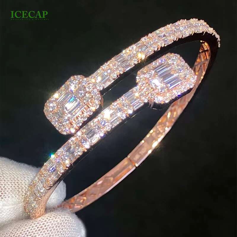 Luxury Moissanite Gift Ice Out 925 Silver Bracelet Adjustable Size Baguette Moissanite Bracelet for Men or Women
