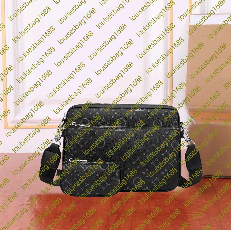 2024 Designer bags men 3pcs Trio Leather Black Flowers Messenger Purse Crossbody Bags Shopping Bag Plain Shoulder bag Handbags Women Wallets purse bag 5AA