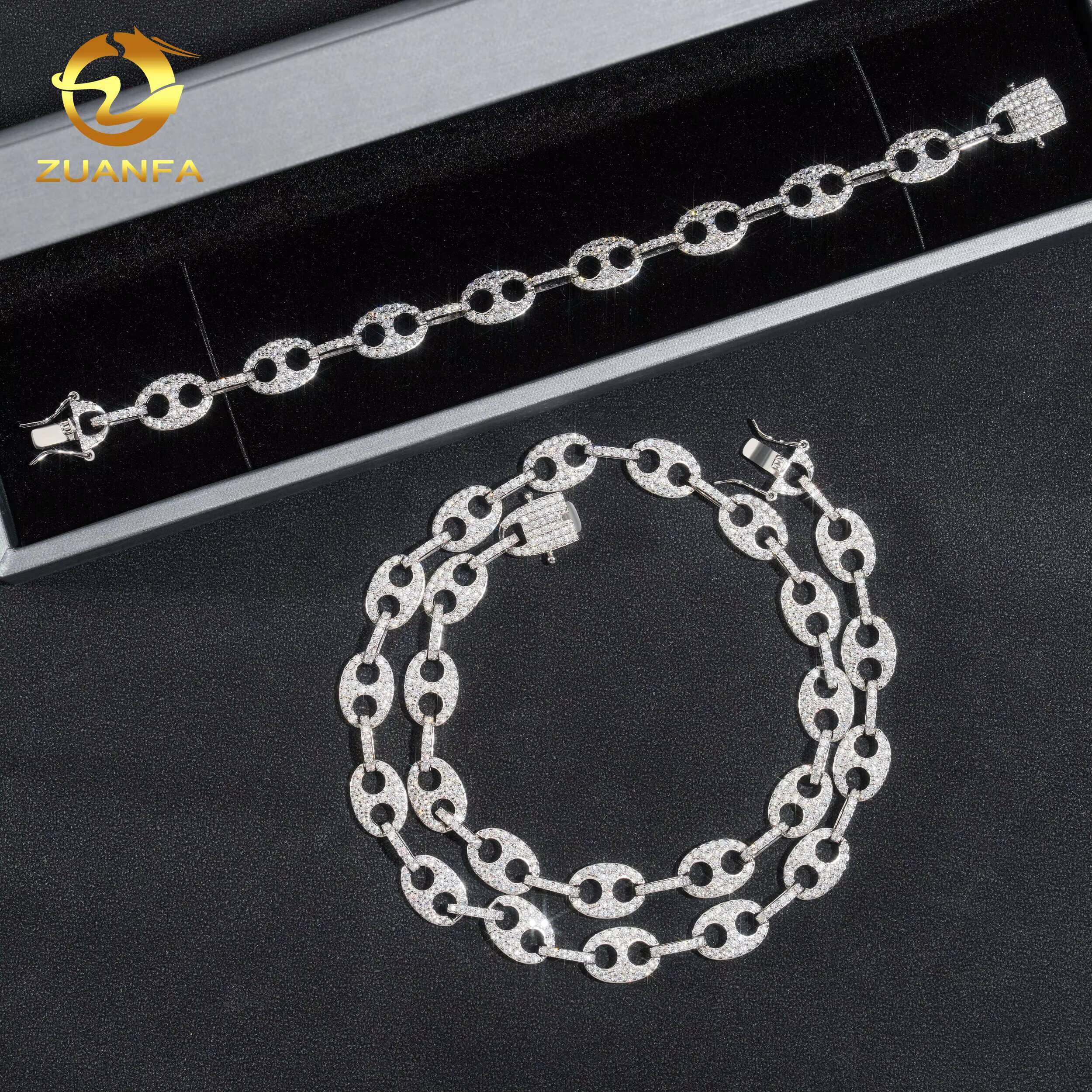 Stylish 925 Silver Hot Sell Rapper Jewelry Link Chain 10MM Iced Out Moissanite Diamond Mariner Link Chain