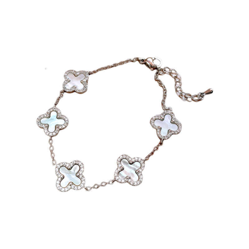 designer bracelet Real Gold Plated Zircon Rhombus Flower Mother-of-Pearl Bracelet Light High-End Feel Korean Version Ins Niche Jewelry for Women