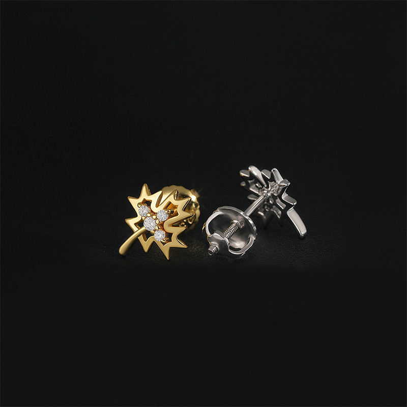 Maple Leaf Design Pass Diamond Tester Cheap Moissanite Stud Earrings Women 925 Silver Iced Out Moissanite Earrings