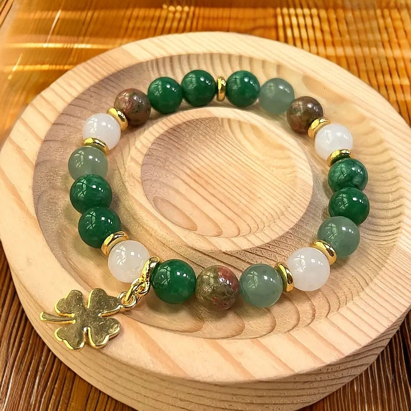 Unique Versatile Trendy Green Beaded Bracelet Natural Forest Style Women's