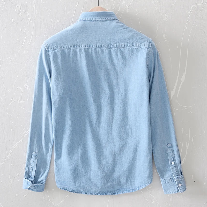 Classic casual blue Denim shirt spring autumn Comfortable thin solid tops for men clothing long sleeve soft jeans shirts 250704