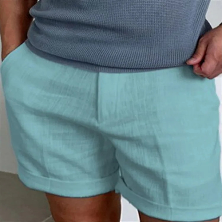 Mens Linen Oblique Pocket Solid Color Comfortable Breathable Sports Outdoor Daily Shorts 250704