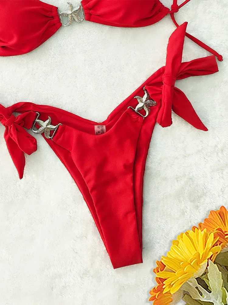 Vzvn 2025 New Summer Swimwear Bikini Set Sexy Laced Up Bikini 2 Piece Set Women Split Swimsuit High Waist Beach Backless Bikini XJ250624