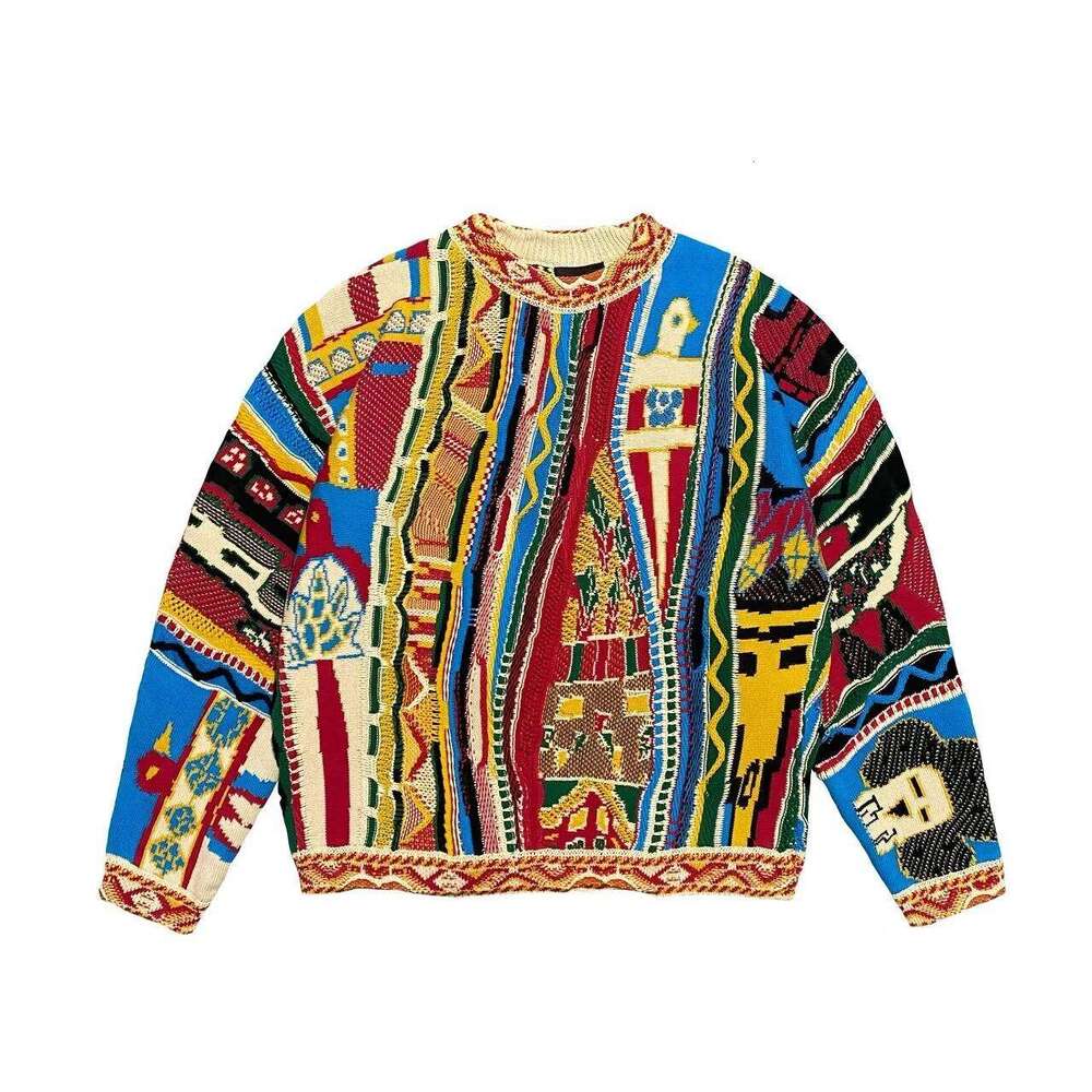 PFNW Men's High Quality Vintage Contrasting Ethnic Style Portrait O-Neck Pullover Sweater Jacquard Big Size Knitted Tops 12C1515 250701 250701