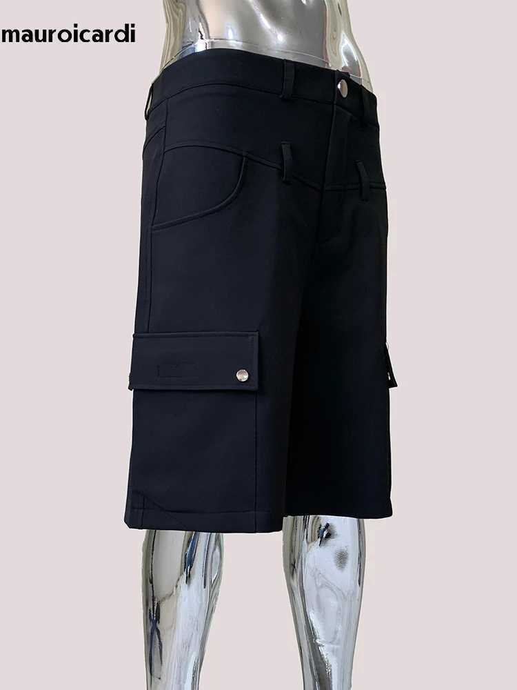 Mauroicardi Spring Summer Cool Handsome Black Cargo Shorts for Men High Waist Mens Straight Pants Luxury Designer Emo Clothes W250705