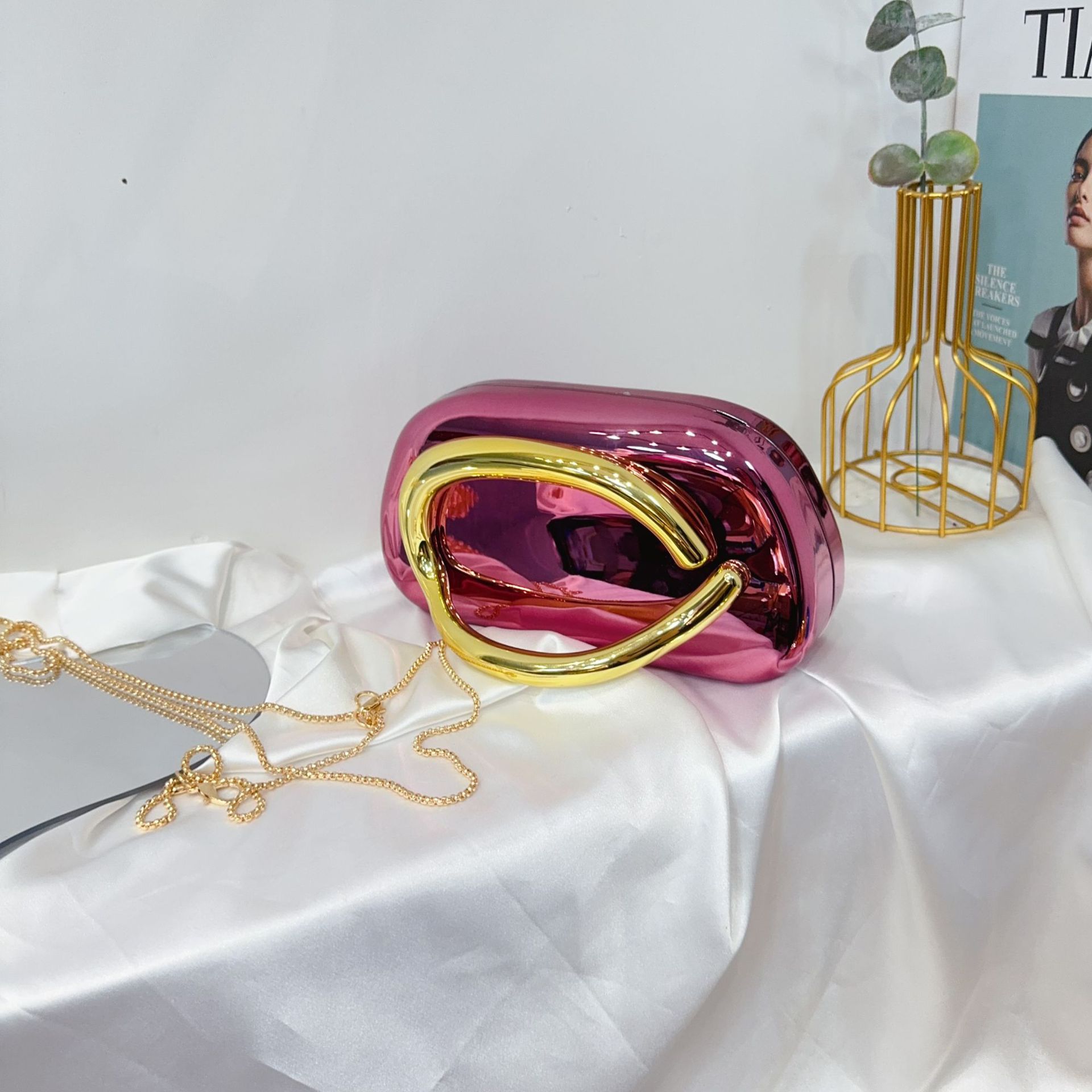 Trend classic round box hand bag dinner bag acrylic bag retro metal handbag shoulder cross body