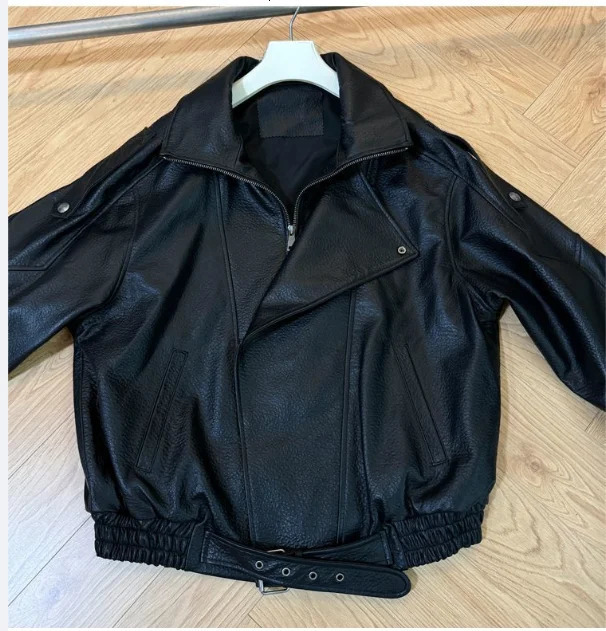 Fashion Black Leather Jacket Women Clothing AutumnWinter Loose Casual Coat PU Leather Motorcycle Jacket Women Tops - view 6