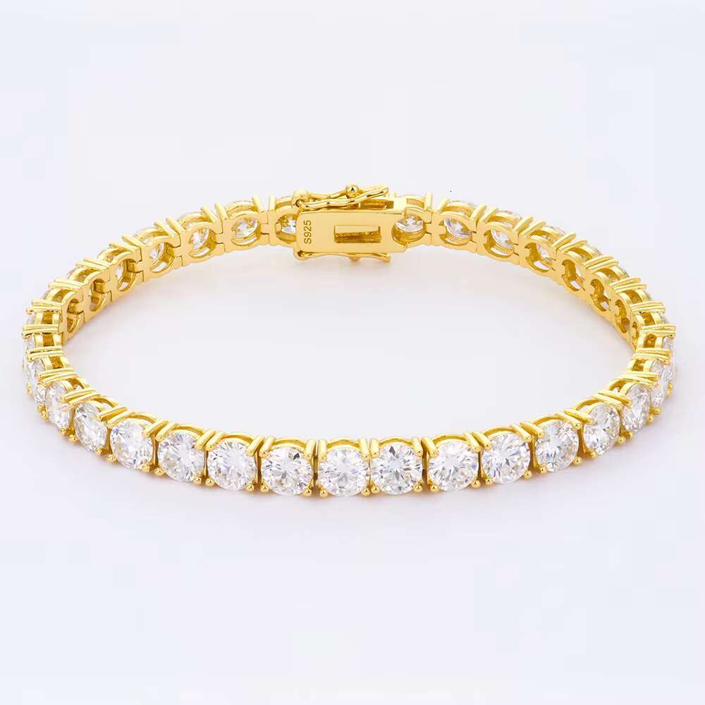 5mm Tennis Bracelet Moissanite Diamond Stone WHITE Color 925silver Plated Yellow Gold