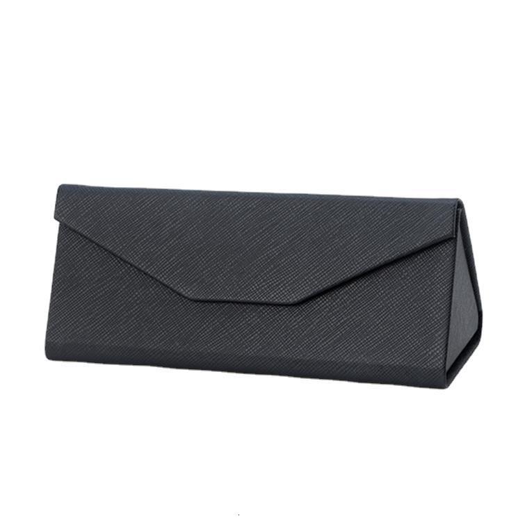Cross Pattern Triangle Folding Glasses Black PU Leather Customizable Sunglasses Case