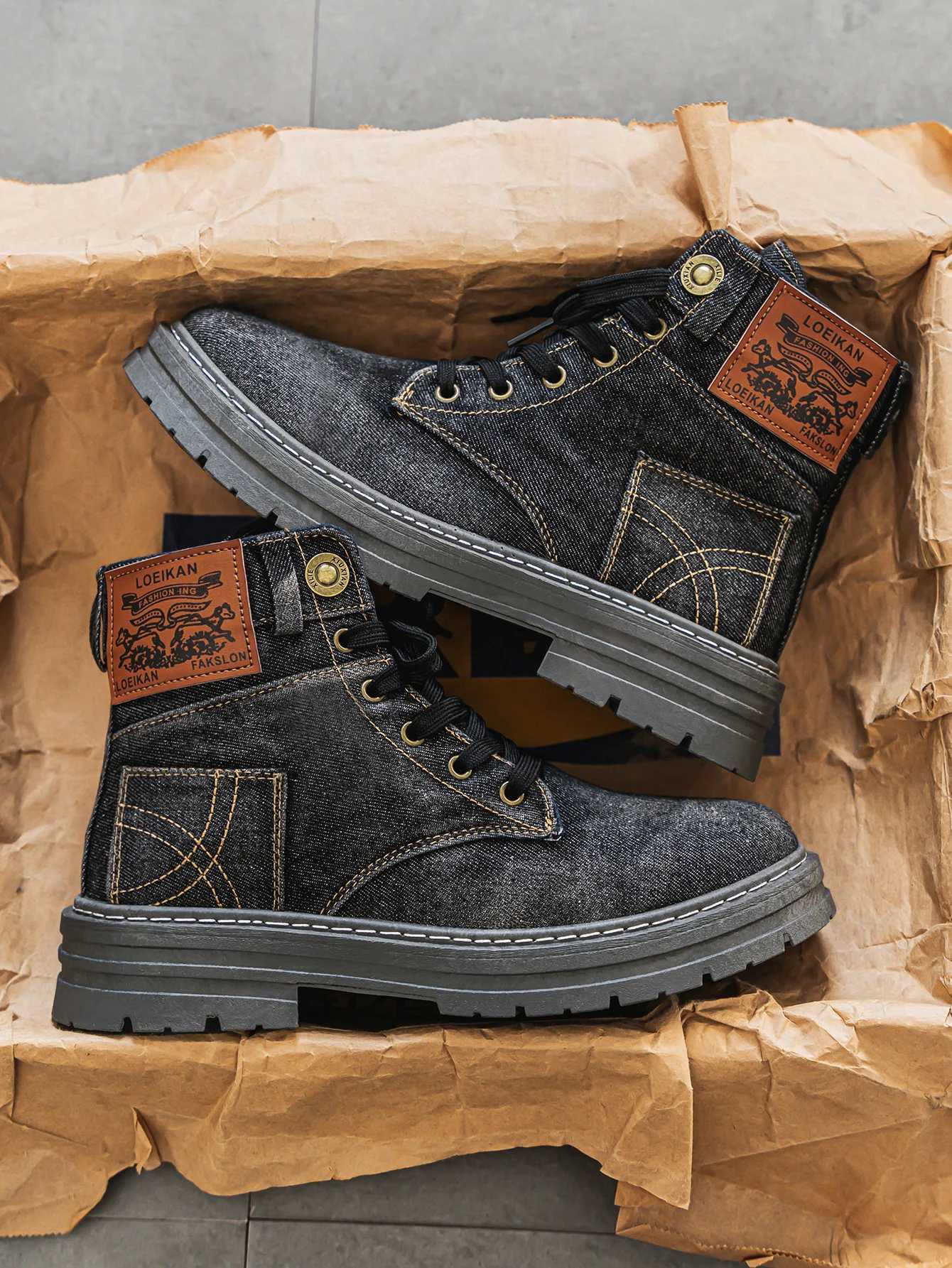 Mens high top denim boots casual sports shoes trendy and fashionable mens boots Z250704