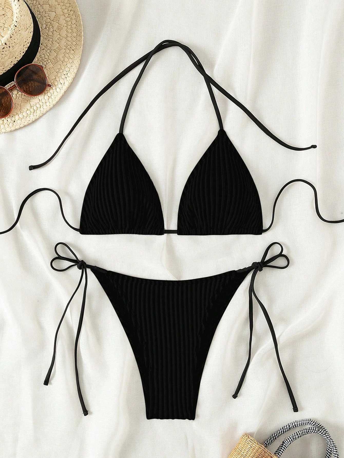 Solid color triangle cup suspender bikini strap design youthful and energetic suitable for students surfing by the sea. XJ250624