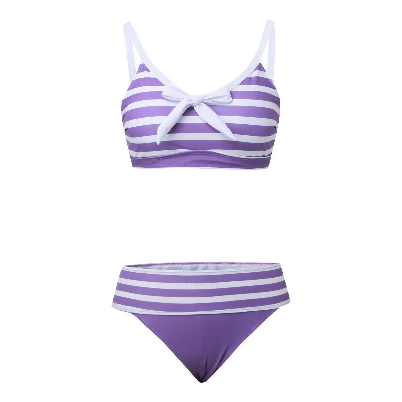 Sexy High Waist Bikini 2025 Women Swimsuit Female Swimwear Purple Stripe Bikini Set Brazilian Beach Wear Bathing Suit Biquini XJ250624