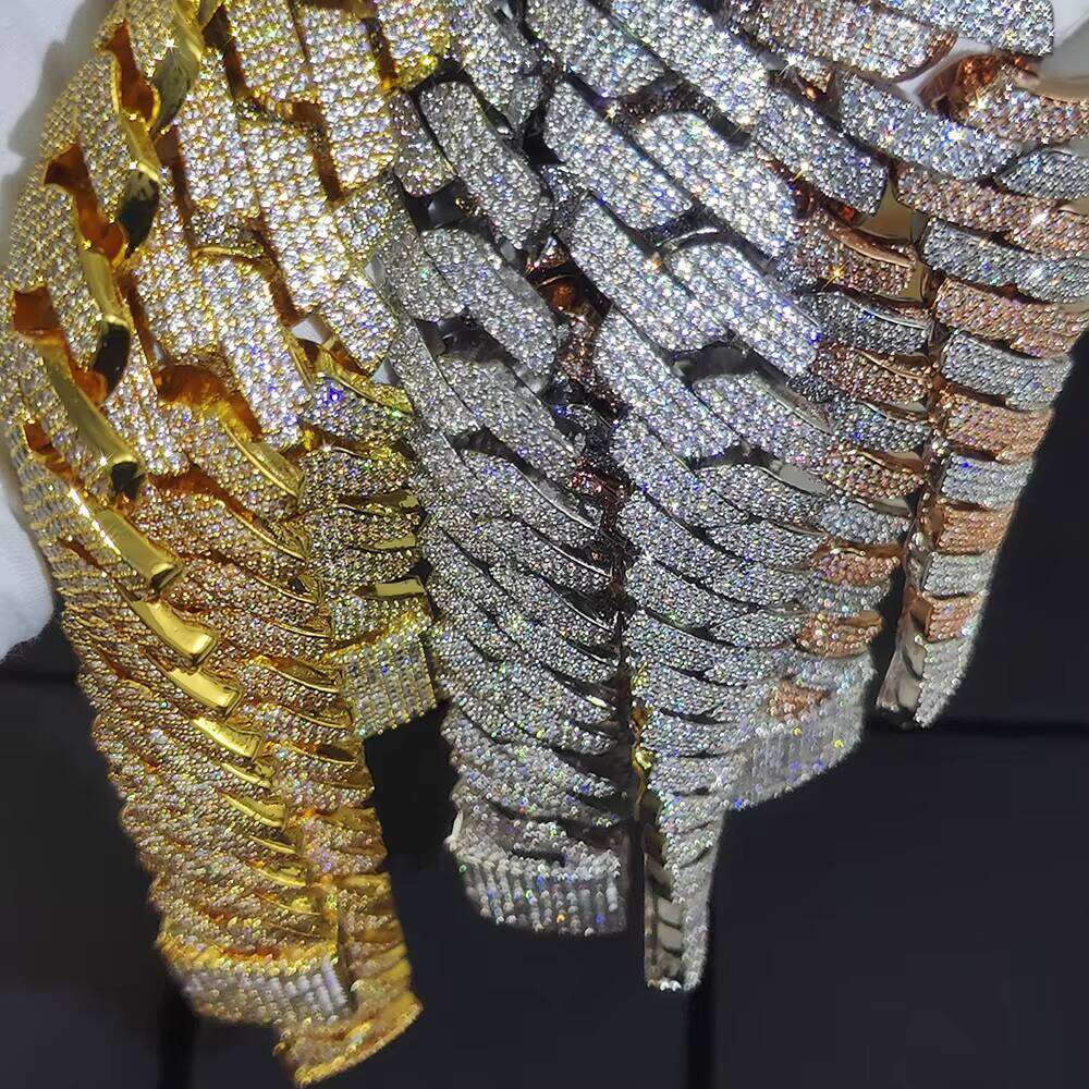 NUOYA Men's and Women's Fine Jewelry 20mm Gold Sier Chain Hip Hop Shiny Iced Dia Cuban Link Bracelet