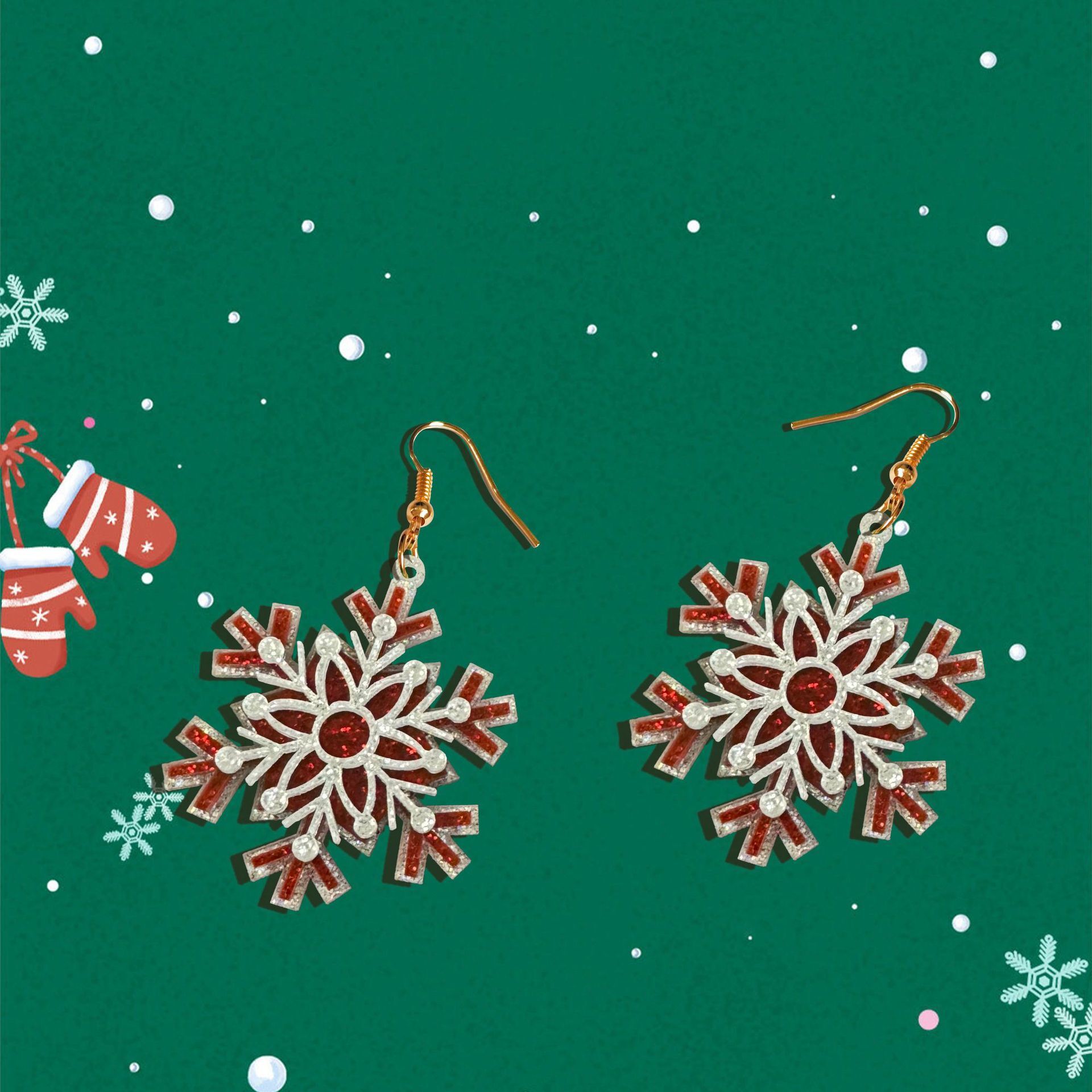 1 Pair Of Earrings Three-Layer Snowflake Glitter Acrylic Material Creative New Style Gift For Friends Or Children