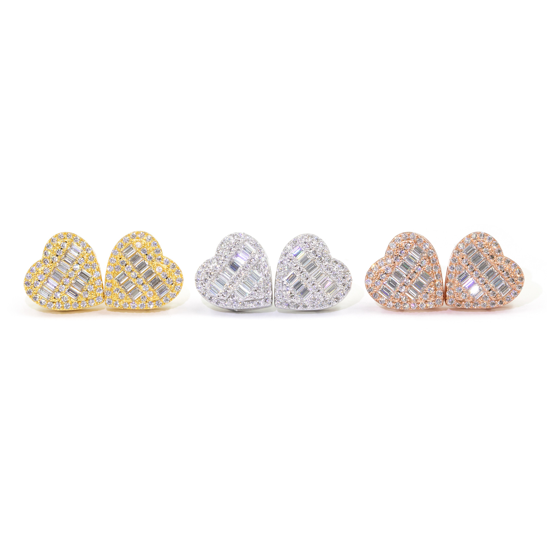 Elegant Classic 925 Sterling Silver Special Heart Stud Earrings Inlaid With Rectangle Moissanite for Women and Men
