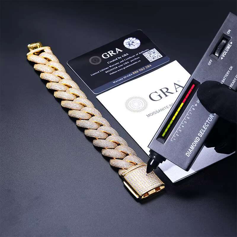 25mm 925 Sterling Silver Real Gold Plated VVS Moissanite Iced Out Cuban Link Men Bracelet Luxury Jewelry High Quality