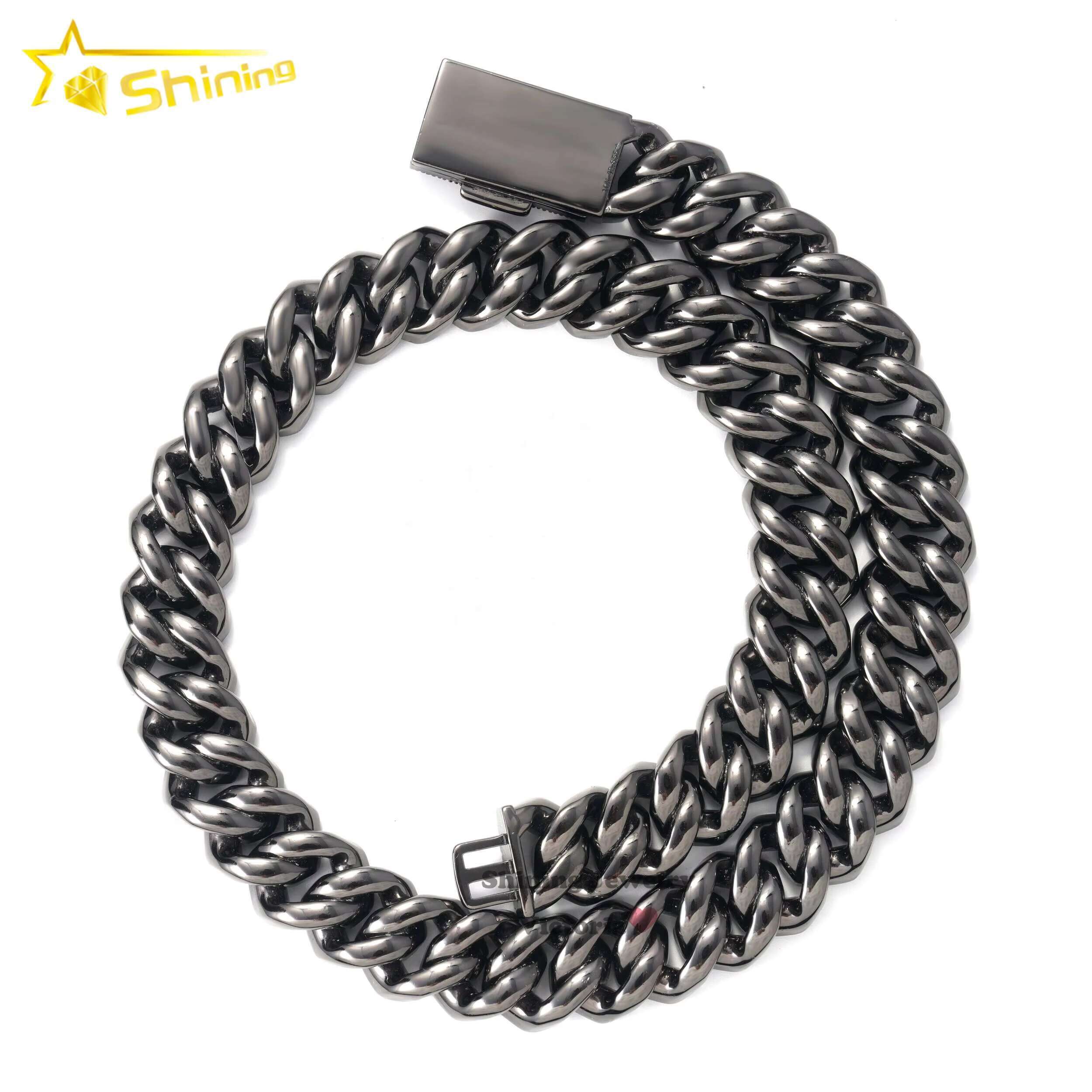 Thickness Big Hiphop Cuban Chain 925 Sterling Silver Black Gold Plated 18mm Moissanite Black Cuban Link Chain