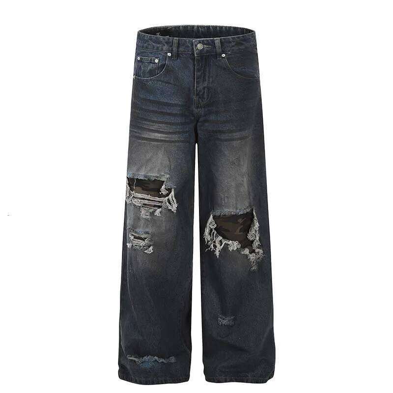 PFNW American Vintage High Street Patch Holes Camouflage Jeans Men And Women Loose Straight Drape Denim Long Pants New 12C2236 250701 250701