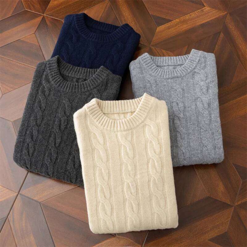 Autumn And Winter New Wool Men's Round Collar Pure Color Pullover Jacquard Thick Loose Cashmere Sweater 250701 250701