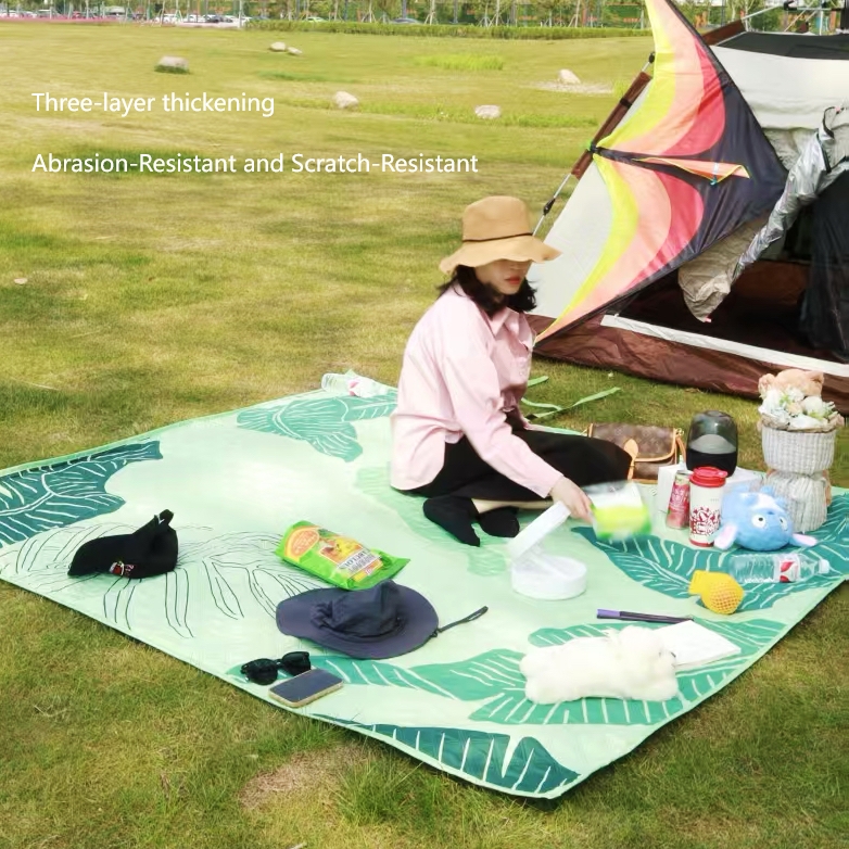 Camping picnic mat outdoor supplies portable thick more durable waterproof oxford cloth fun ground mat Tropical green plants