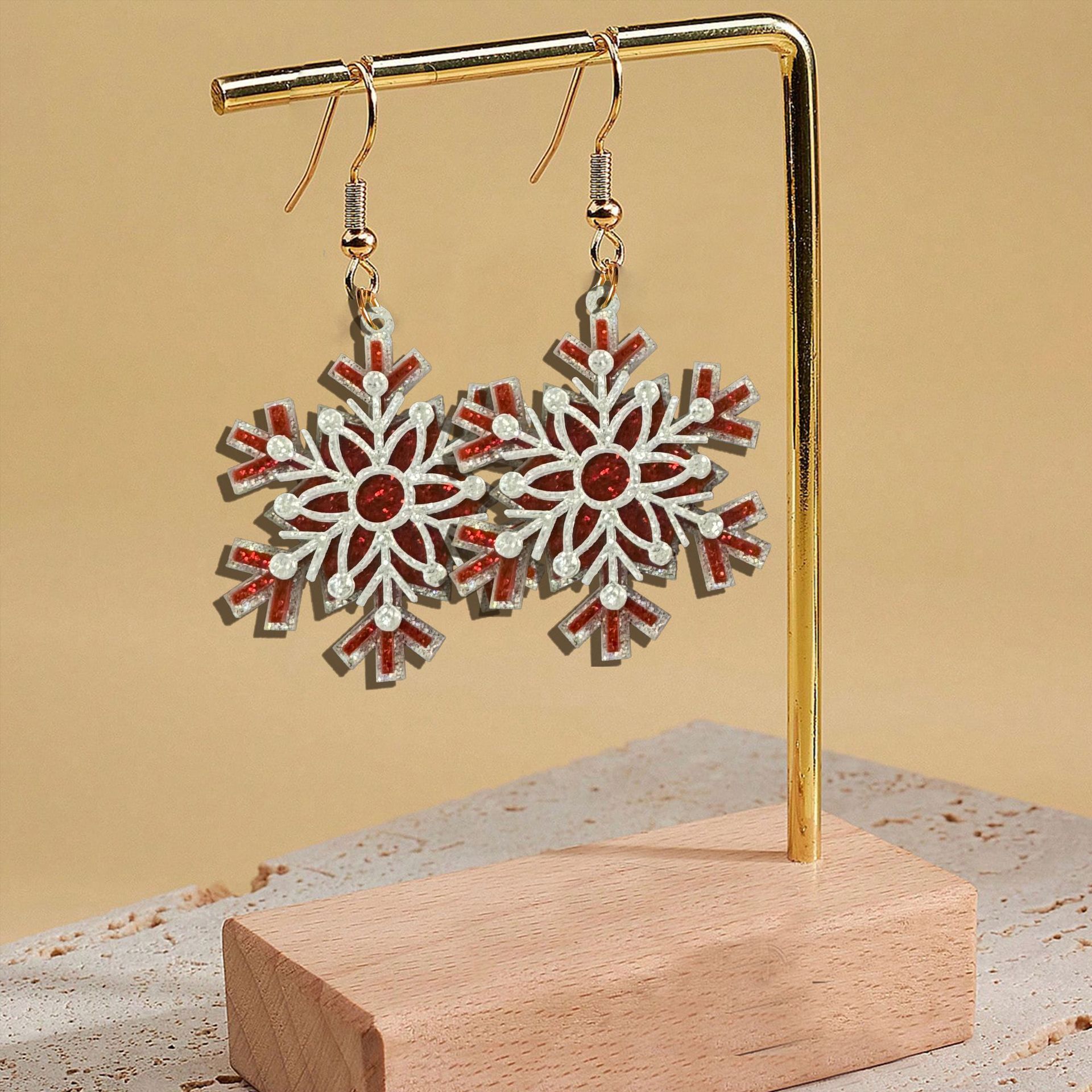 1 Pair Of Earrings Three-Layer Snowflake Glitter Acrylic Material Creative New Style Gift For Friends Or Children