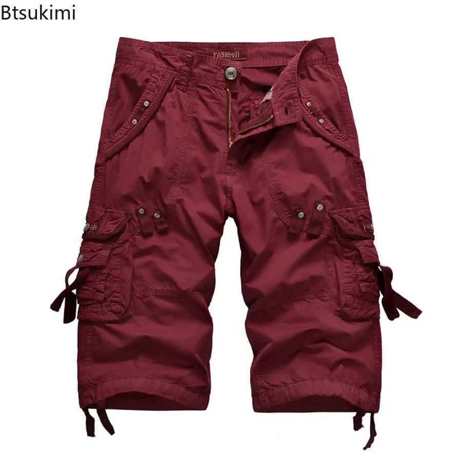 2025 New Mens Loose Multi-pocket Cargo Pants 100% Cotton Washed Capris Fashion Casual Shorts Summer Tooling Shorts Plus Size 42 W250705