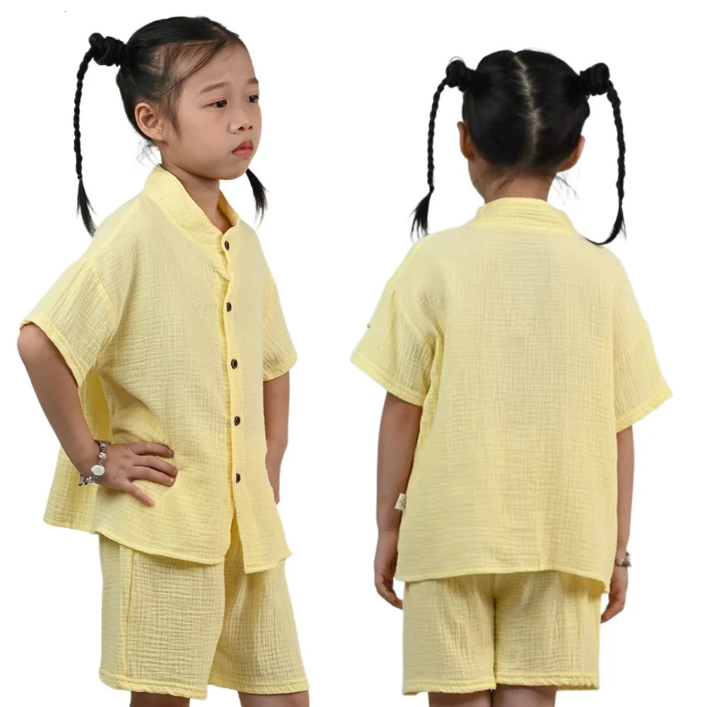 Summer Kids Breathable Cotton Short Sleeve Suit Solid Color Unisex Baby Toddler Clothes Children Casual Clothing Sets 250729