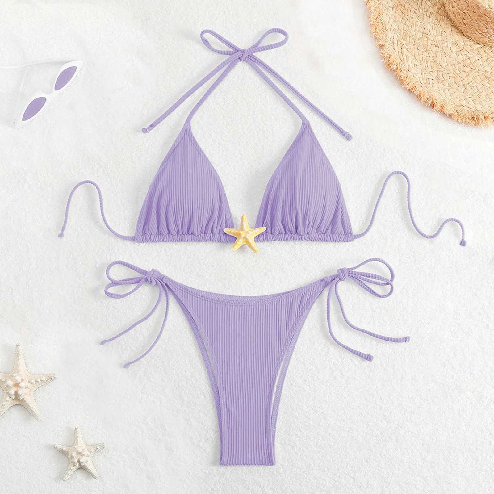 2025 Summer Short Dress Split Swimsuit WomenS 2 Piece Decor Bikini Tie Side Bathing Suit Ruffle Beach Wear Summer XJ250624