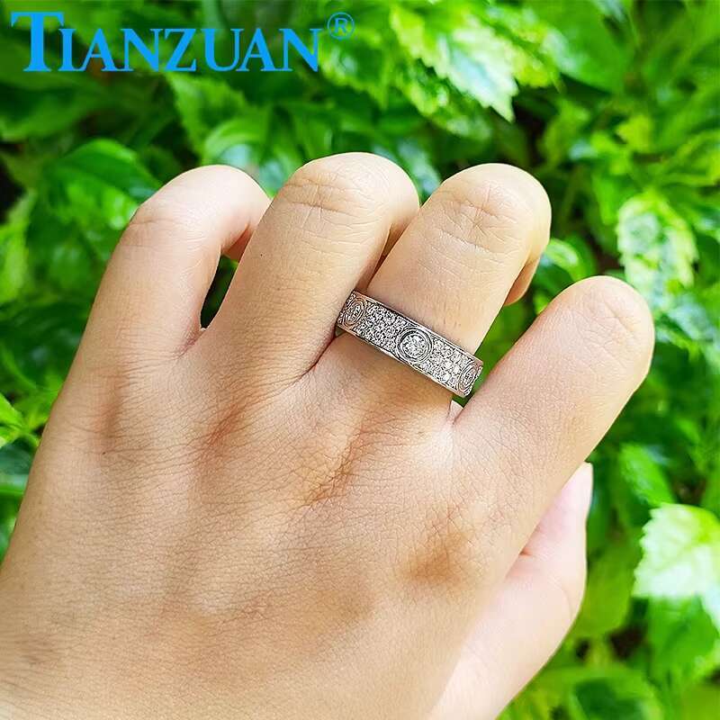 925 Silver Solid Rings Classic Love Three Rows of Luxury Eternity Ring Moissanite Diamond Wedding Engagement Ring Ladies Men