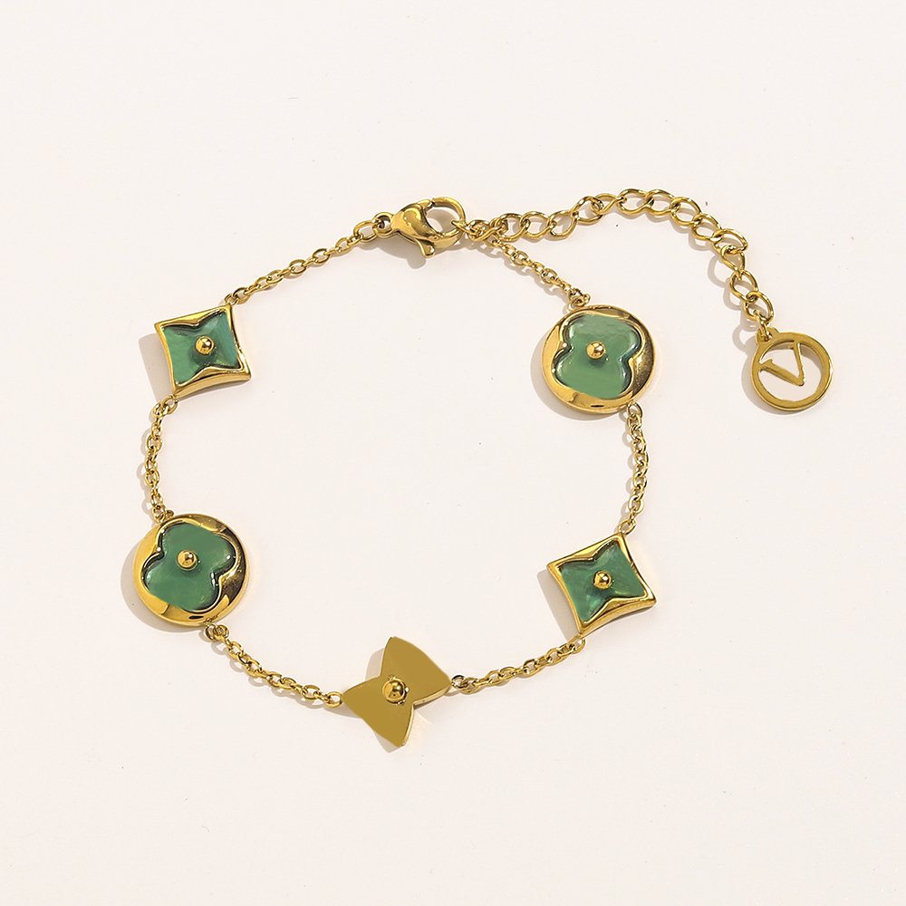 Green Flower Pendant Vogue Design Necklaces Bracelet Set Vintage Choker Letter Necklace Stainless Steel Chains Clavicle Jewelry Accessories Gift Jewelry Sets