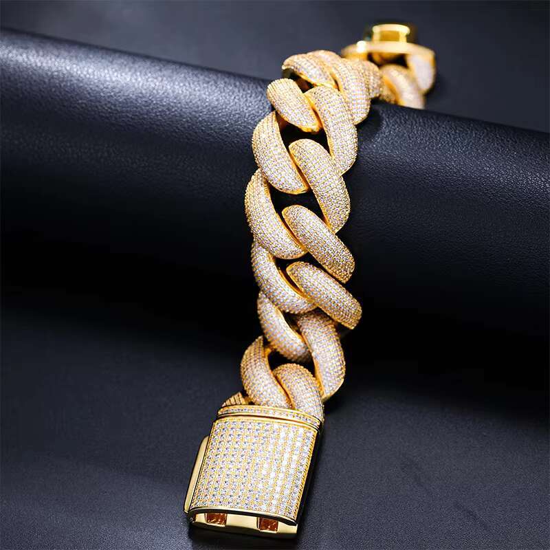 25mm 925 Sterling Silver Real Gold Plated VVS Moissanite Iced Out Cuban Link Men Bracelet Luxury Jewelry High Quality
