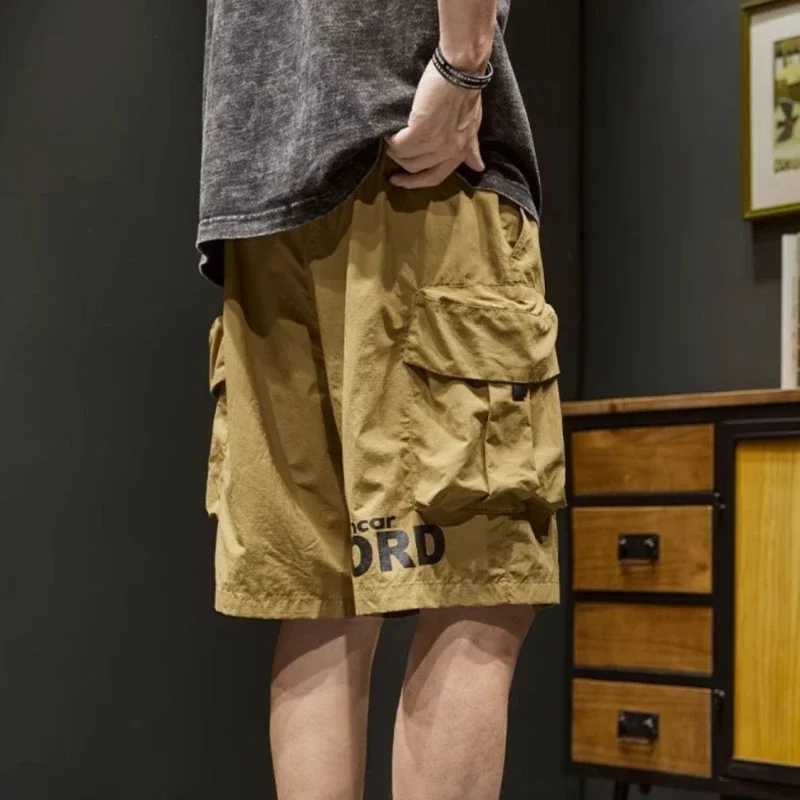 Elastic Waist Multi Pocket Solid with Drawstring Mens Cargo Shorts Loose Baggy Short Pants for Men Printed Khaki Wide Half Long W250705