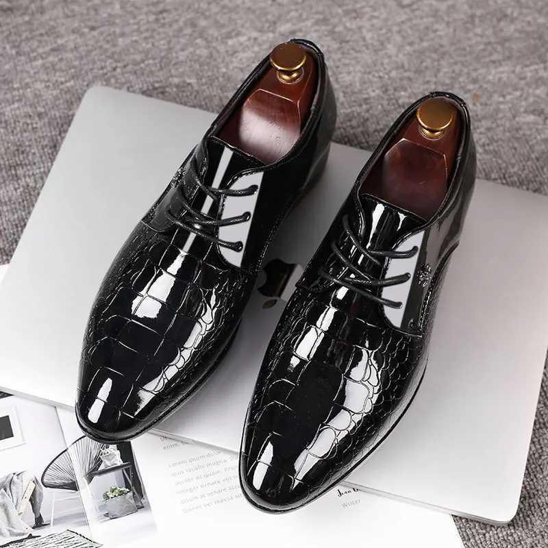 Luxury Mens Brogue Shoes Crocodile Skin Square Toe Men Dress Shoes Business Office Flats Elegant Men Party Wedding Shoes W250705