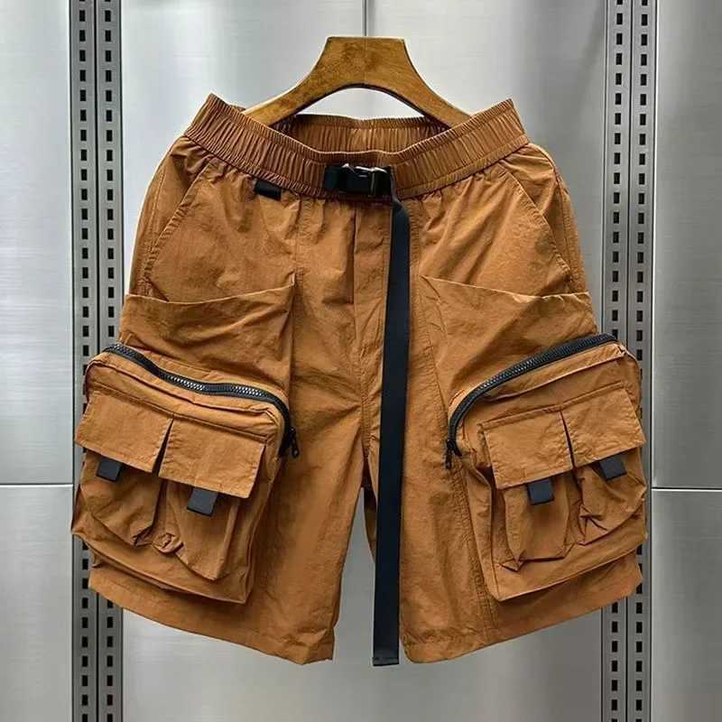 Mens Cargo Shorts Solid Multi Pocket Baggy Elastic Waist Loose Short Pants for Men Wide with Zipper Elegant Big and Tall Nylon W250705
