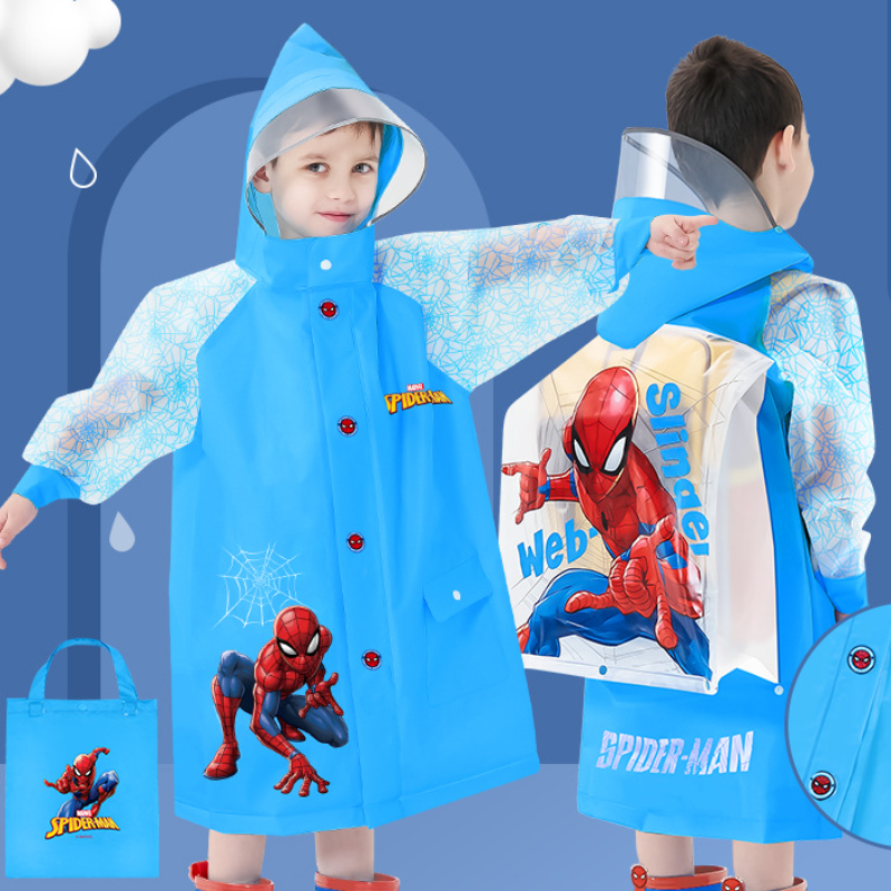 Disney boys' raincoat cape backpack kids raincoat children's waterproof backpack school use zipper raincoat hiking raincoat comfortable soft