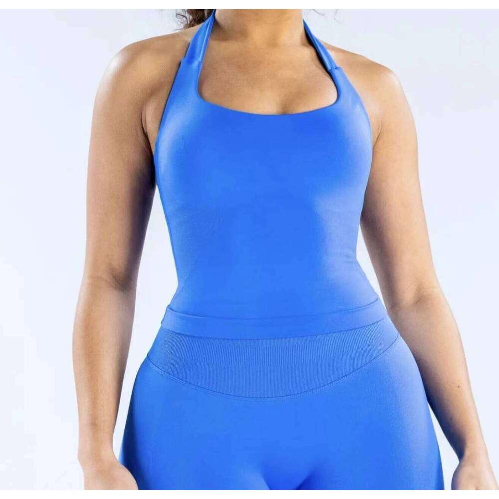 2 Pieces Impact Sports Set Women Backless Halter Tops High Waist Seamless Hight Stretch Shorts Gym Suit Sportswear Workout Sets