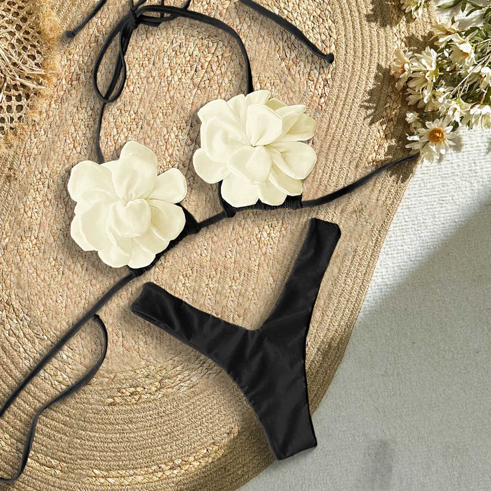 Vacation Swimwear Set Ruffle Trim Halter Bikini Set Womens Summer Swimming Suit Beachwear XJ250624