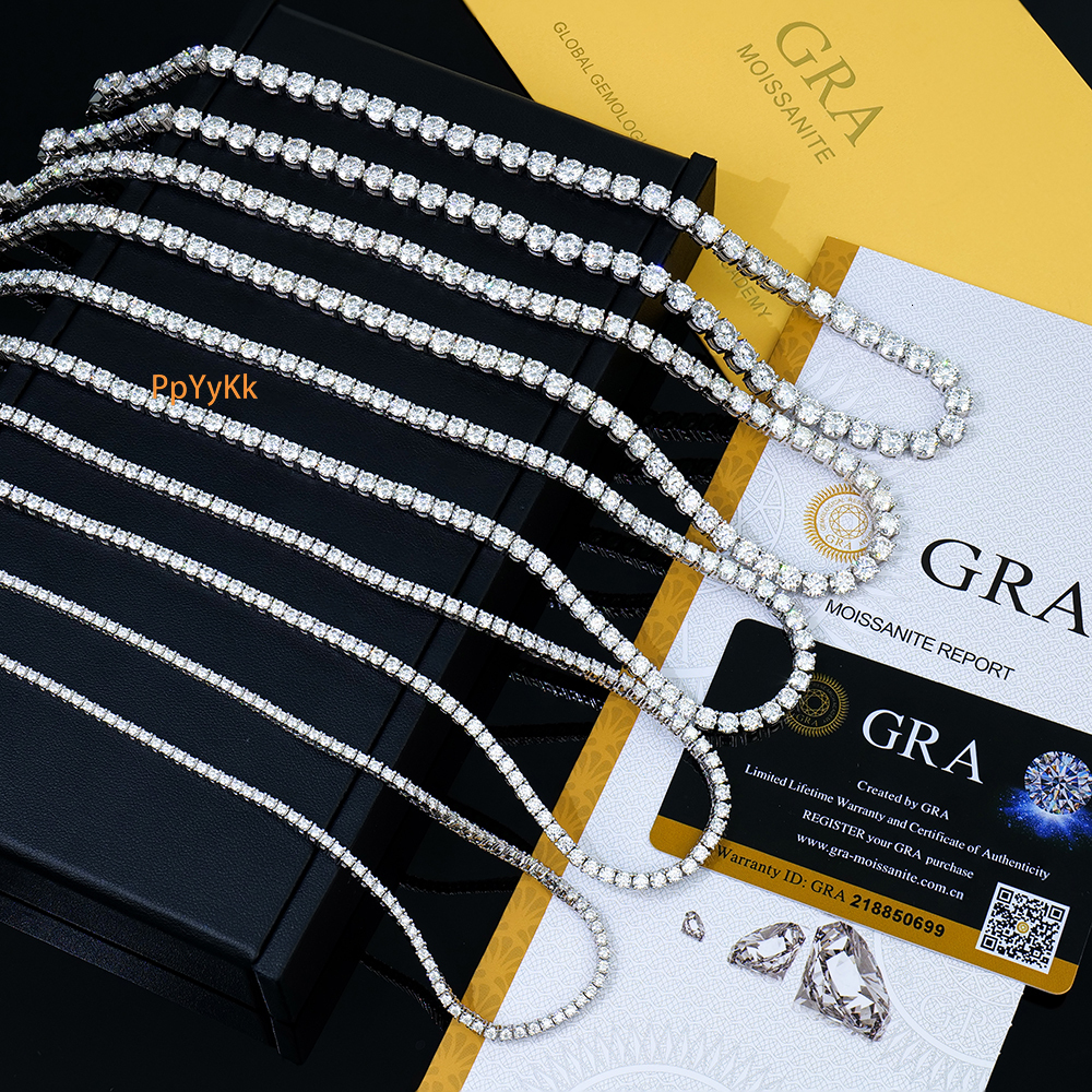 Luxury Jewelry Necklace White Gold Silver Iced Out Moissanite Tennis Chain Unisex 3mm Round Cut Fashion High Quality GRA Certified