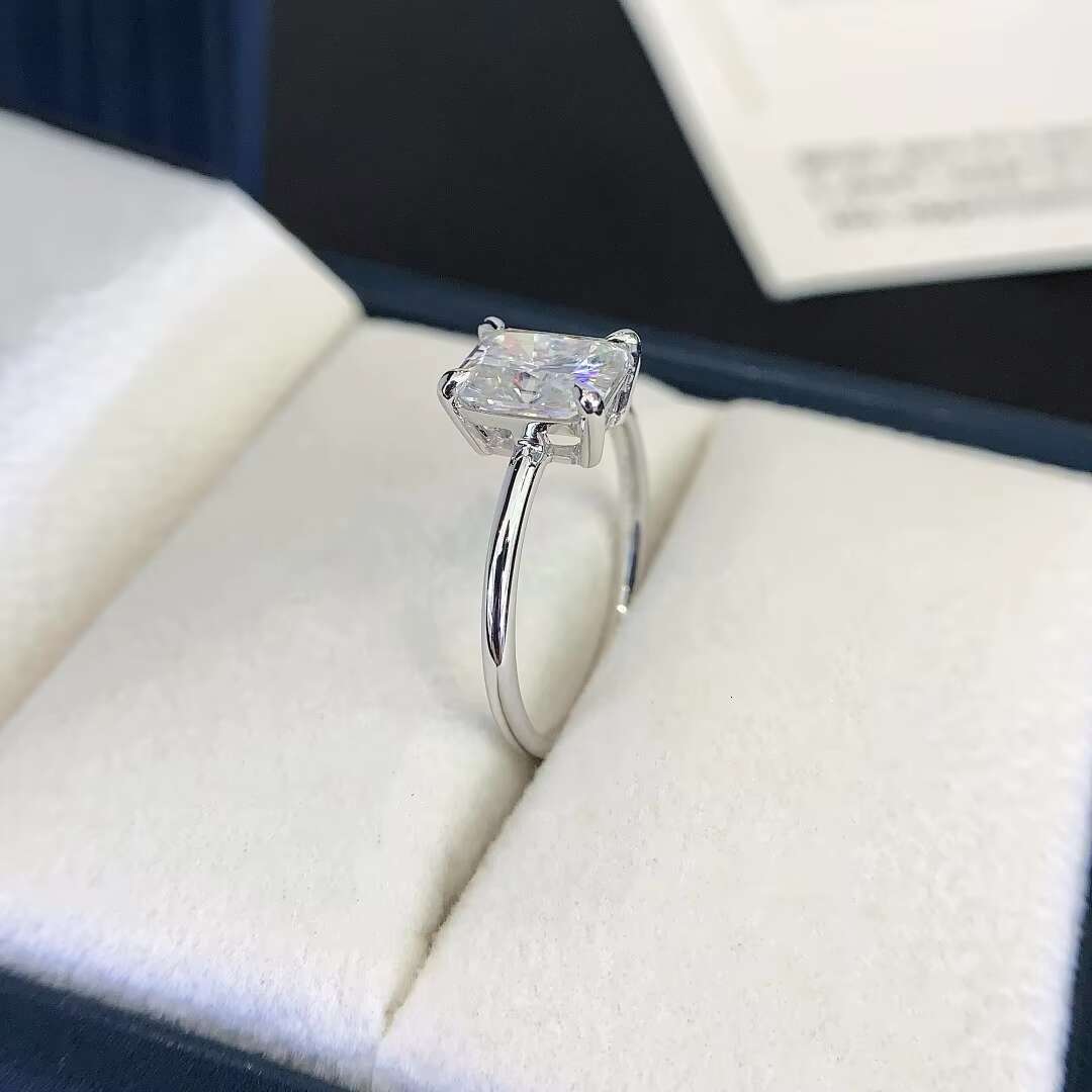 FineJewelry Simple Design 18K White Gold 1ct Radiant Cut Moissanite Diamond Solitaire Engagement Wedding Ring for Women