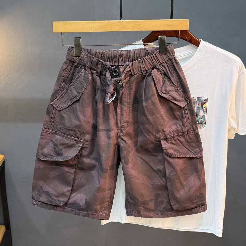 2025 Summer New Japanese Retro Camouflage Cargo Shorts for Men Loose American Casual Five-Point Shorts W250705