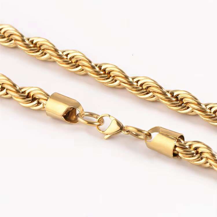 Fashion Jewelry 8mm 10mm Chunky Rope Chain Necklace 18K Gold Plated Stainless Steel Twisted Rope Chain