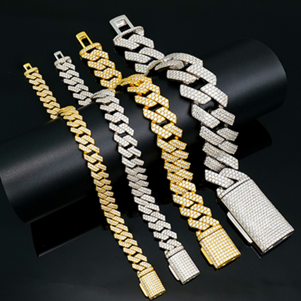 25mm 925 Sterling Silver Luxury Iced Out VVS Moissanite Miami Cuban Link Bracelet High Quality