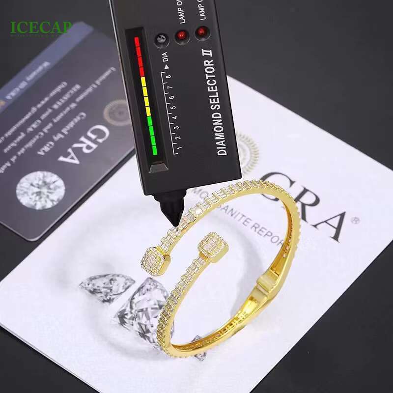 Custom VVS Baguette Moissanite Diamond Bangle Bracelet 925 Silver White Gold Plated Fine Jewelry Charm Bracelet for Women