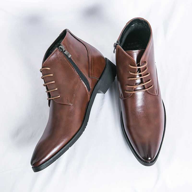 High Quality Mens Leather Oxford Ankle Boots Mens Dress Shoes Yuppie Formal Chelsea Boots Mens Trend Brogue Social Shoes W250705