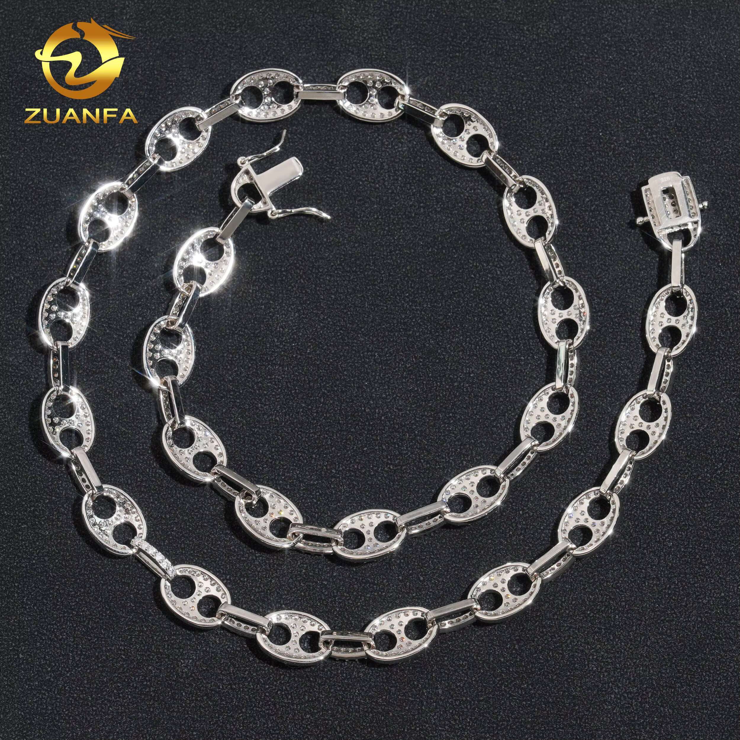 Stylish 925 Silver Hot Sell Rapper Jewelry Link Chain 10MM Iced Out Moissanite Diamond Mariner Link Chain