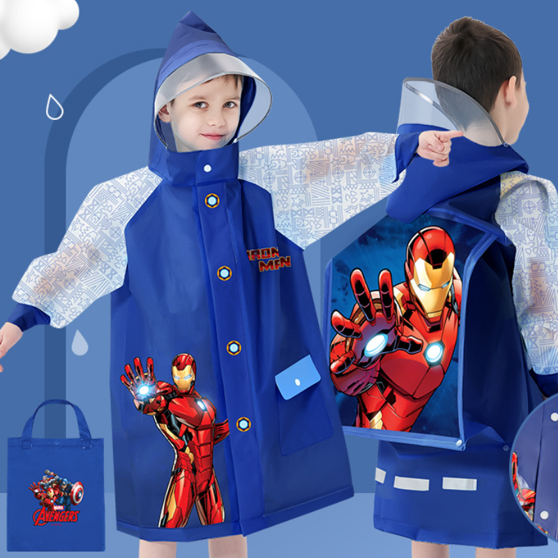 Disney boys raincoat cape backpack raincoat child waterproof backpack primary school student school use zipper raincoat hiking raincoat comfortable so