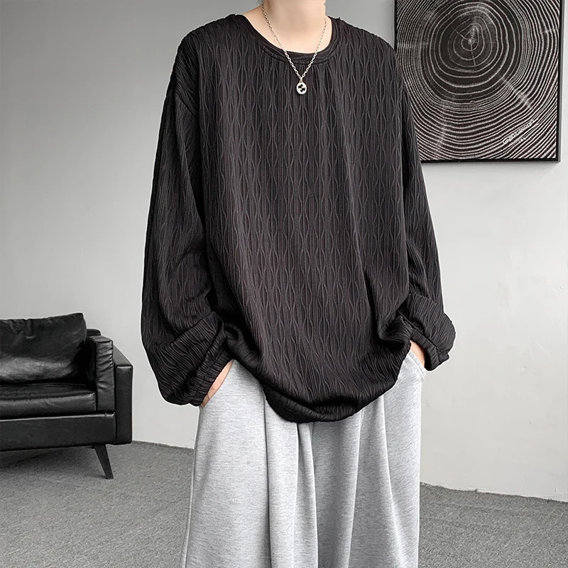 Autumn High Quality T-shirt For Men Hip Hop Long Sleeve Fashion Tops Korean Casual Solid Color Male Loose Tees 250704
