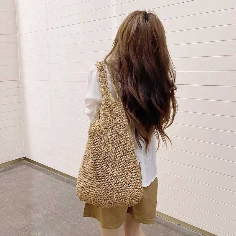 Fashion Straw Women Shoulder Bags Paper Woven Female Handbags Large Capacity Summer Beach Straw Bags Casual Tote Purses XJ250704